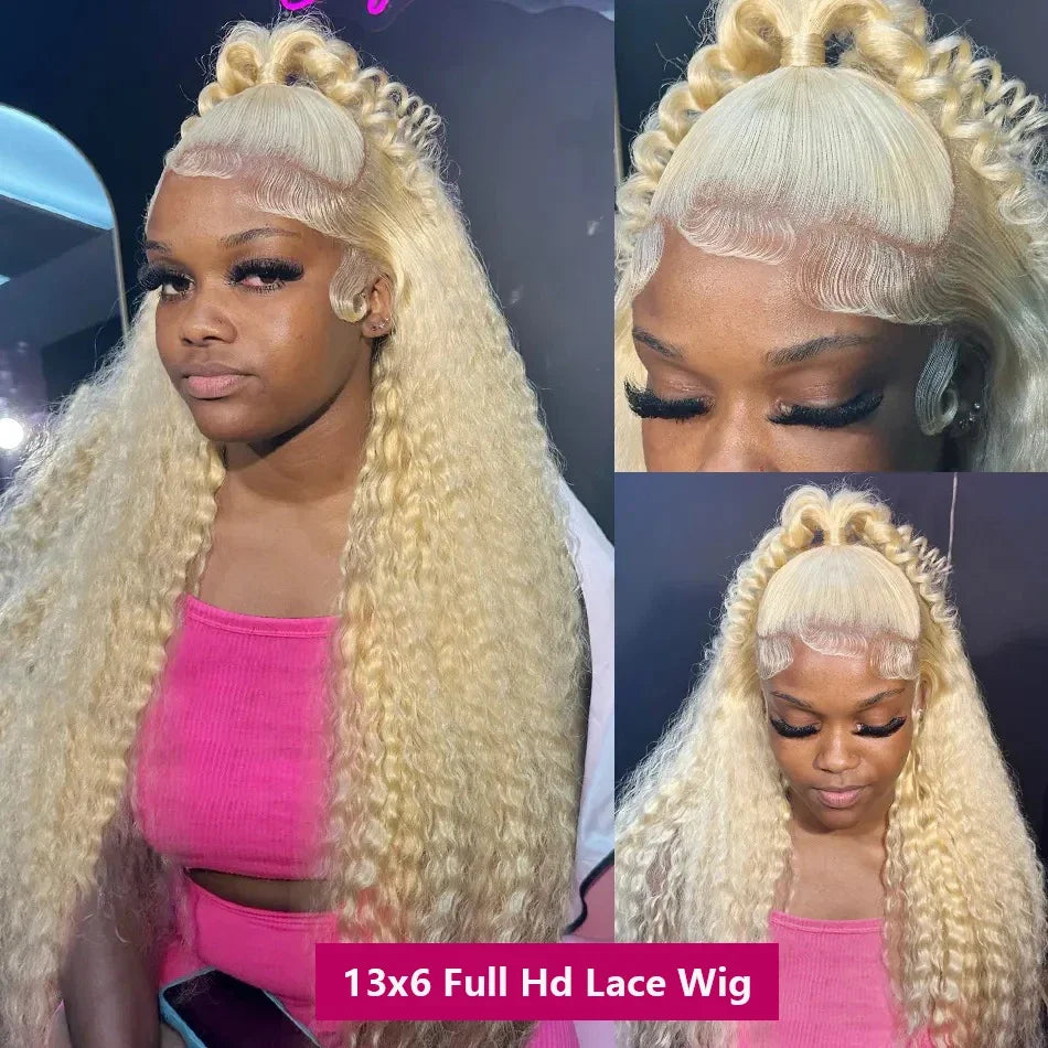 Finros 613 Blonde 13x6 HD Lace Frontal Wig Deep Wave 13x4 Transparent Lace Curly Human Hair Wigs for Women Blonde Water Wave Wig