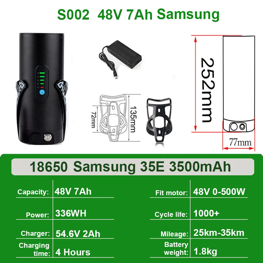 Mini Bottle EBike Battery 36V 10.5Ah 9Ah 48V 7Ah San-yo 18650 Li-ion Battery Pack for Bafang TSDZ2 250W 350W 500W Motor