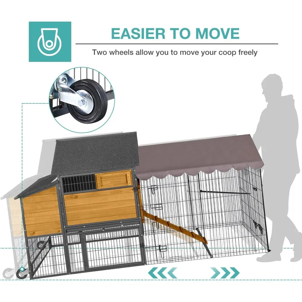 Large Steel Frame Chicken Coop for 6-8 Hens with Nesting Box and Waterproof Cover