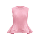 Pleated T-Shirt Top 2026 Summer New Ruffled Sleeveless Vest Simple Elegant Fashion Cake Skirt Elegant Women Travel Outfit