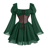 Renaissance Period Medieval New Long Sleeved Women's Bubble Sleeve Dress Halloween Fashion Retro New Party Waist Cinched Skirt