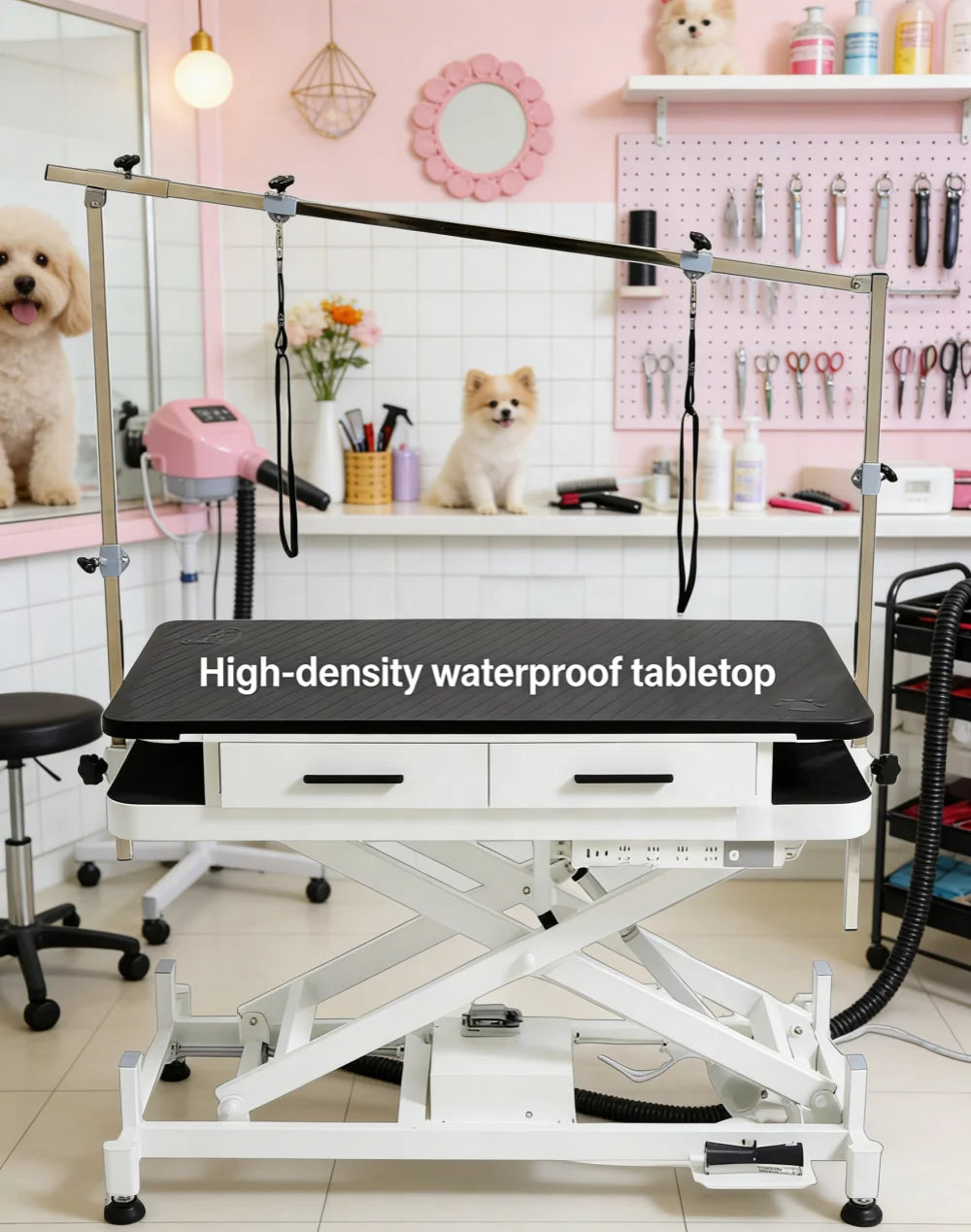Electric Lift Pet Grooming Table with Drawers High-Density Waterproof Tabletop Dog Grooming Table for Pet Salon