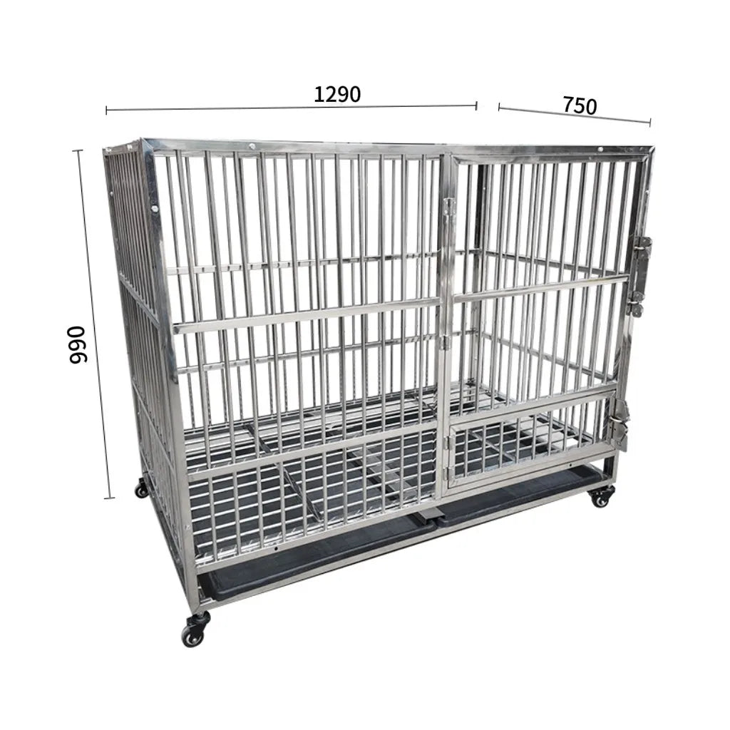 Stainless steel dog cage indoor foldable portable medium and large dog pet cage with tray square tube dog cage breeding