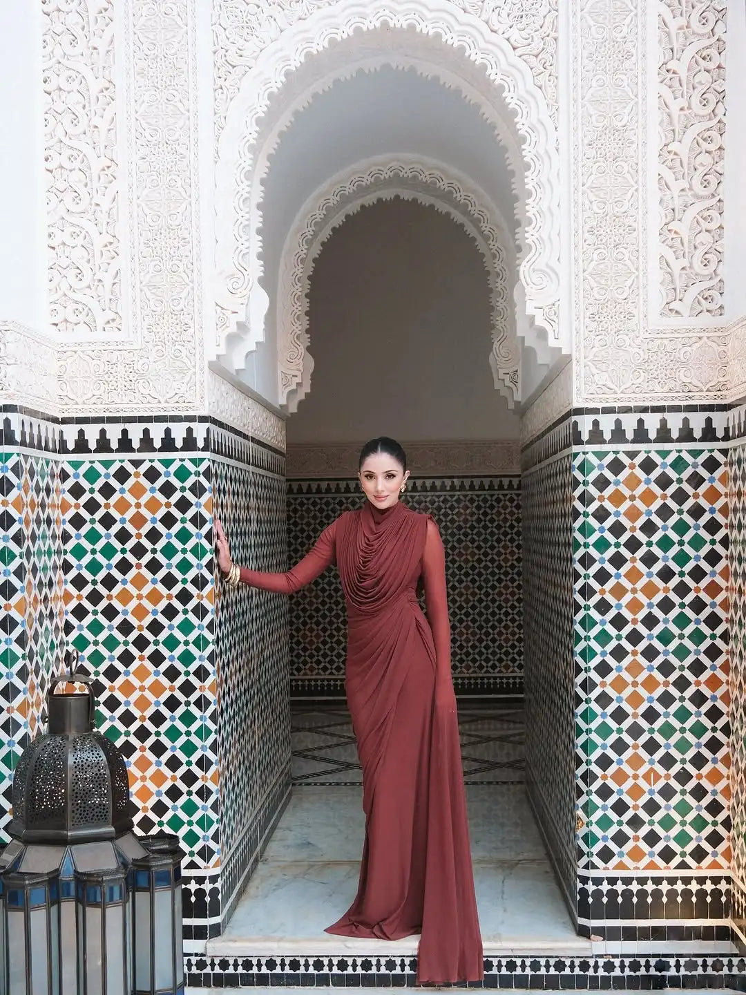Solid Draped Neckline Long Dress Women Elegant Full Sleeve Cinched-waist Pleated Bodycon Robe 2026 Lady Chic Evening Dinner Gown
