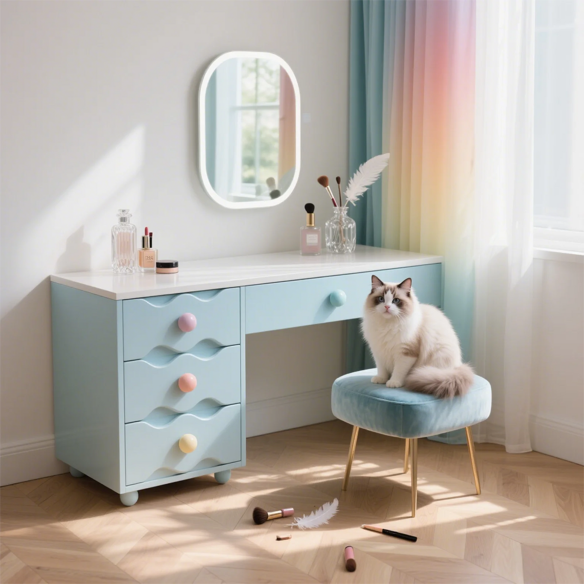 XX39New cream style pink solid wood chest integrated bedroom makeup table storage cabinet