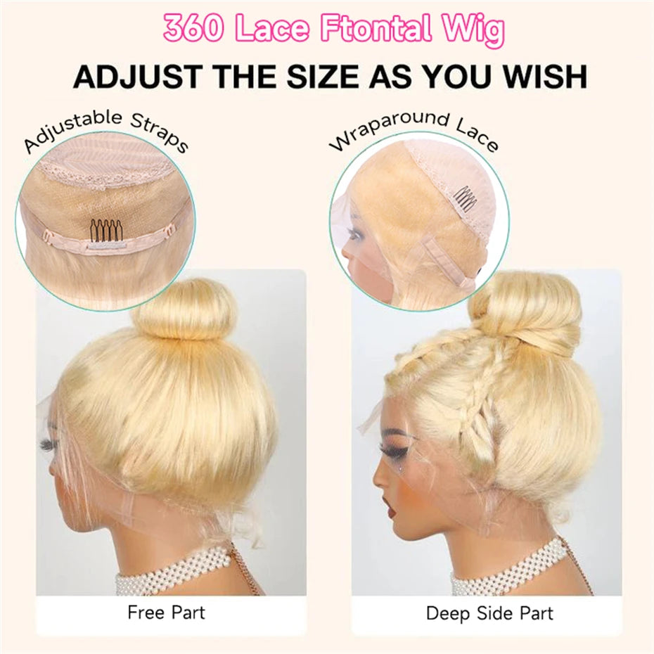 Bone Straight 360 Full Lace Wig Human Hair Brazilian 613 Honey Blonde