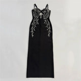 Women Elegant Beading Bandage Dress Spaghetti Strap Bodycon Clothes Club Party Evening Dresses