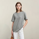Amii Women's T-Shirt 2026 Summer New Round Neck Drop Shoulder Cotton Tee Lace Embroidered Woman Loose Fit Knit Tops 12622048