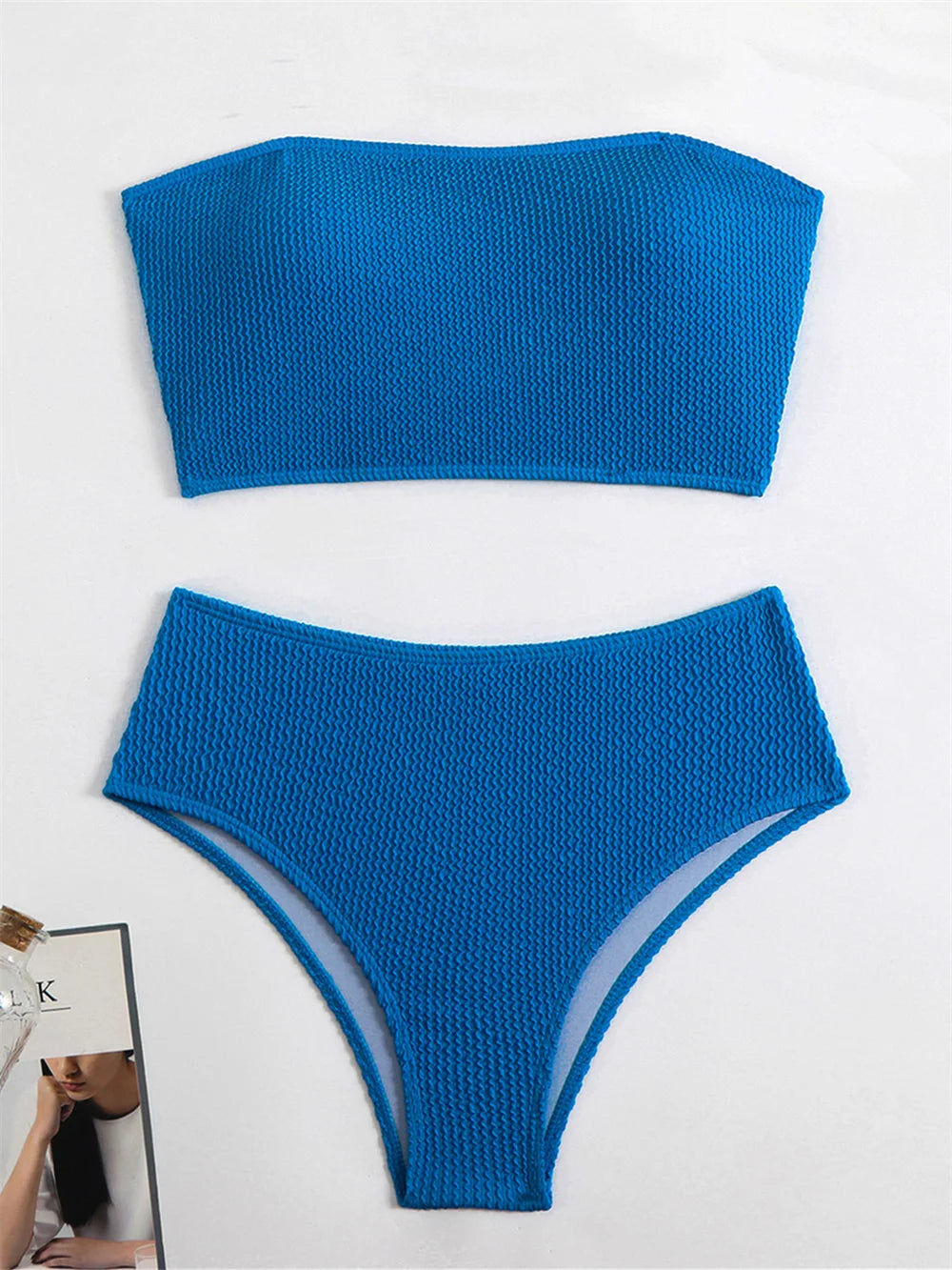 Sexy rosered bikini strapless bandeau swimsuit women vacation swimwear high waist ribbing tankini outfit beachwear swimming suit