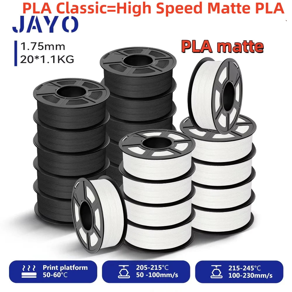 JAYO 20 Rolls 3D PLA Matte/High Speed PLA matte Printer Filament 1.75mm Neatly Wound PLA with Matte Finish Print for 3D Printer