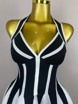 Sexy Backless Black White Stripes Halter Bandage A Line Short Dress 2025Women Celebrity Elegant Evening Party Holiday Club Dress