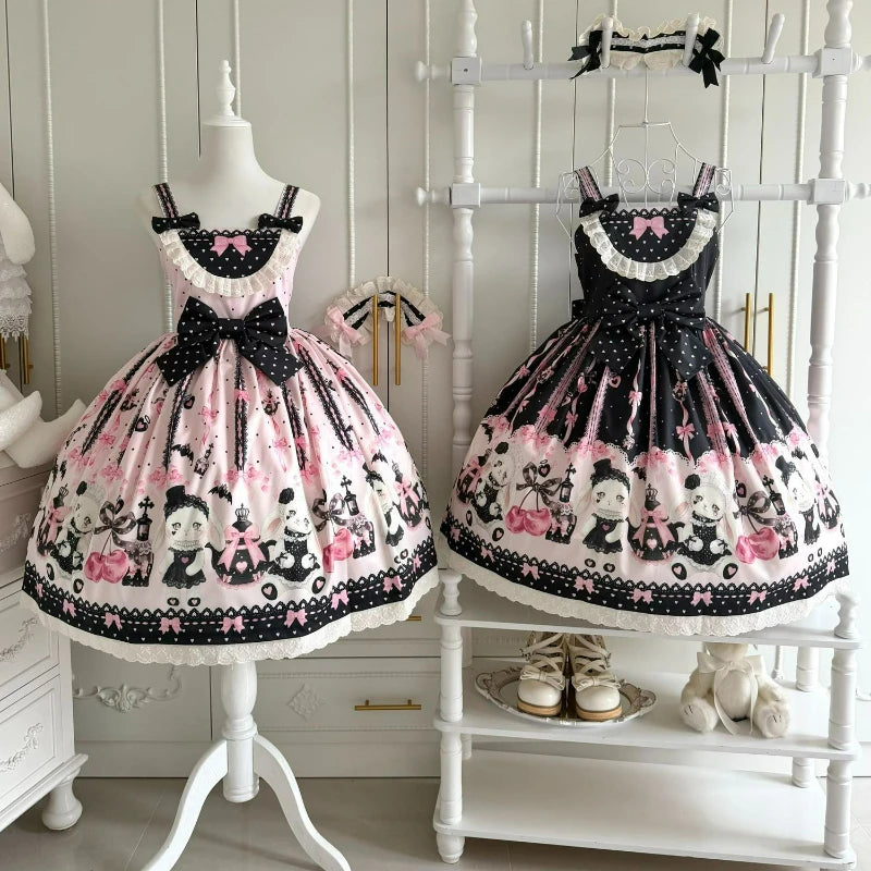 Japanese Kawaii Lolita Style Jsk Dress Women Sweet Cute Bow Lace Ruffles Party Mini Dresses Gothic Y2k Sleeveless Princess Dress