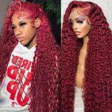 99J Burgundy 250 Density 13x4 HD Lace Front Wigs Human Hair Red Wine 30