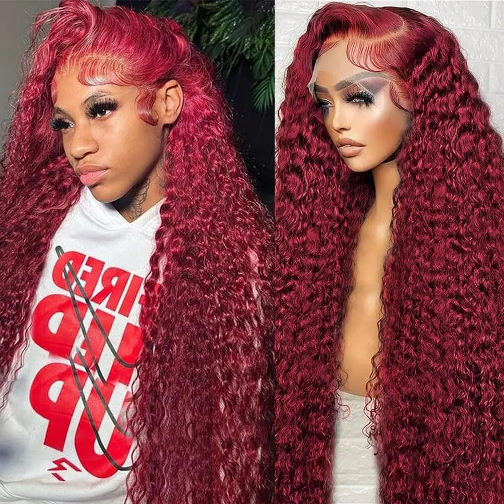 99J Burgundy 250 Density 13x4 HD Lace Front Wigs Human Hair Red Wine 30