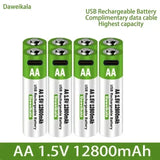 2025 High capacity 12800mAh USB AA 1.5V Li-ion Rechargeable Battery for Remote Control Mouse Electric Toy Battery + Type-C Cable