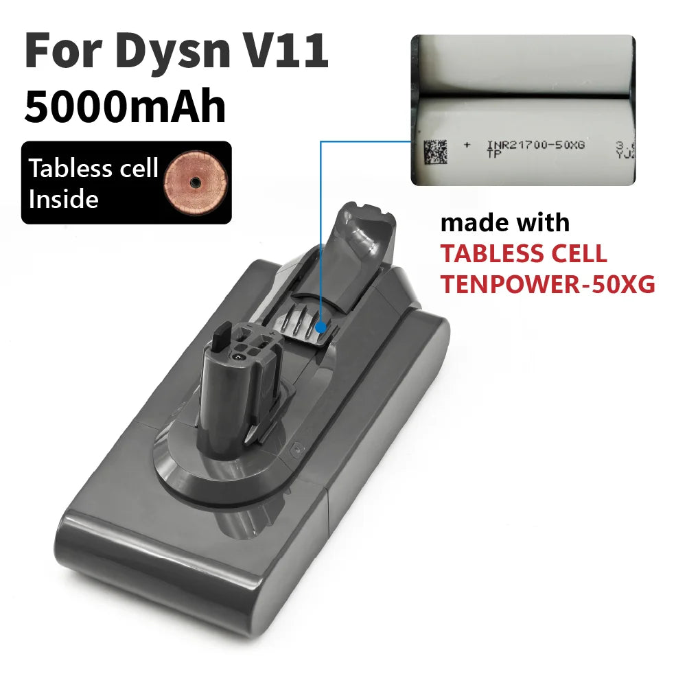 TPCELL For Dyson V11/V15 Removable Battery 4/5Ah TABLESS cell compatible V11 Absolute V11 Animal V11 Fluffy Extra Vacuum Cleaner