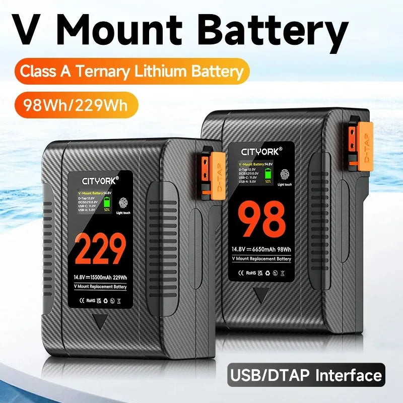 V Mount Battery BP-98 BP-229 Mini V-Mount Battery with PD 65W USB-C Fast Charging for Video Camera Camcorder Broadcast LED Light