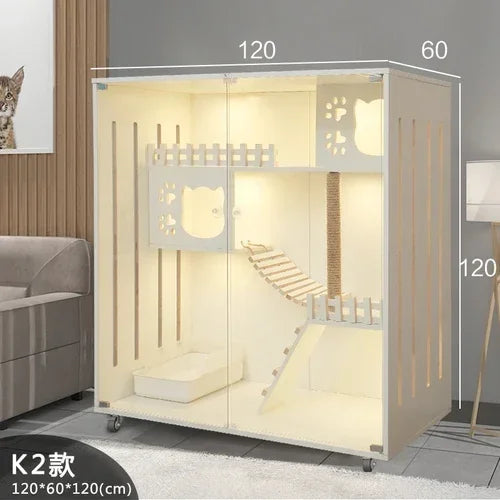 Solid Wood Cages Super Large Cat Villa Double-storey Cat Cage House Home Luxury Nest Cat Cabinet Indoor Pet  House