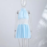 Sexy Hollow Out Women's Mini Dress Beach Pleated Lace Up Backless Sleeveless Female Dresses 2026 Summer Vacation Lady Robe