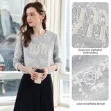 I BELIEVE YOU Grey Floral Embroidery Long Sleeve T-Shirt for Women 2026 Autumn Crew Neck Splicing Lace Casual Top 2263016550