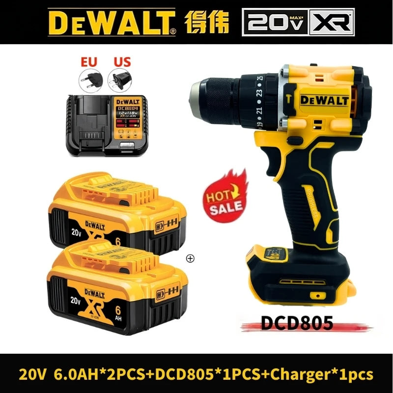 DEWALT DCD805 20V Power Tools, Brushless Impact Drill Cordless Electric Screwdriver, Optional 2Ah 6Ah Lithium Battery Tool Set