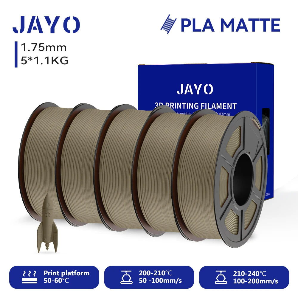 JAYO 3D PETG/PLA/PLA PLUS Filament 1.75mm PLA Filament 5 Rolls For Bambu FDM 3D Printer Neatly Wound 3D Printing Material for 3d