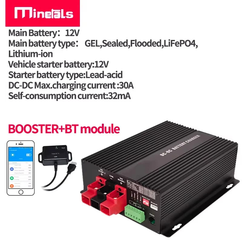 DC to DC 12V 30A Smart Charger with Booster Support App Lithium Battery Fully Automatic Charging Temperature Charger