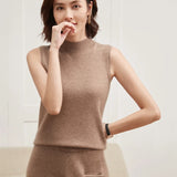 Women Cashmere T-shirt Half High Collar Short Sleeve Pullover Sweater For Spring Summer 100% Cashmere Knitwear Female T-shirt