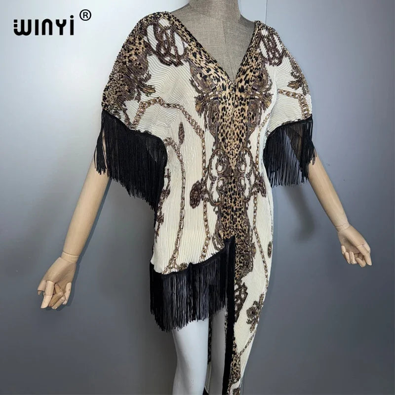 WINYI Women's Boho Maxi Kaftan Dress Africa Style Elegant Pleated Beach Cover-Up Elastic Luxury Party Evening Dubai Abaya