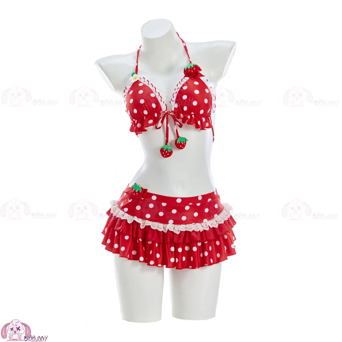 Kawaii Sweet Girls Bikini Set Vintage Polka‑Dot Strawberry Print 2‑Piece Swimsuit Cosplay Beach Bathing Suit For Women