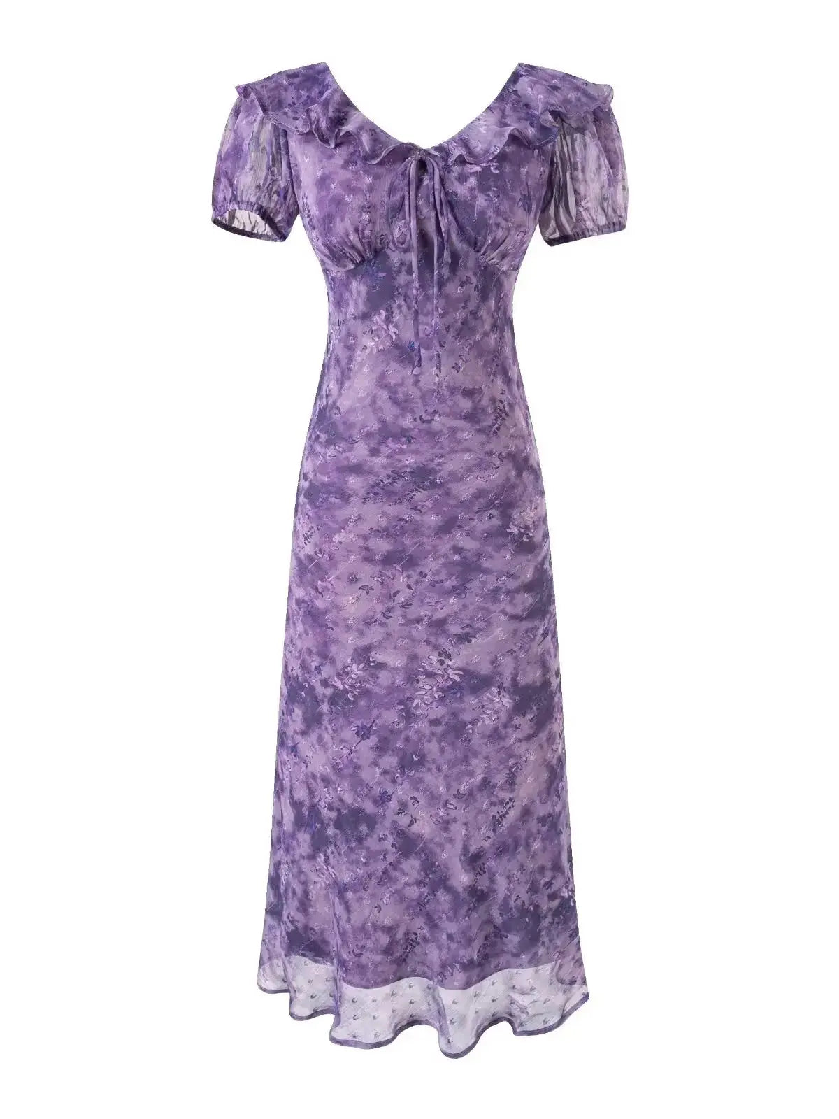 Chu Sau beauty Women New Fashion Sweet Polka Dot Print Chic Ruffles Midi Dress French V-Neck Puff Sleeve Vintage Party Dresses