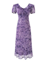 Chu Sau beauty Women New Fashion Sweet Polka Dot Print Chic Ruffles Midi Dress French V-Neck Puff Sleeve Vintage Party Dresses