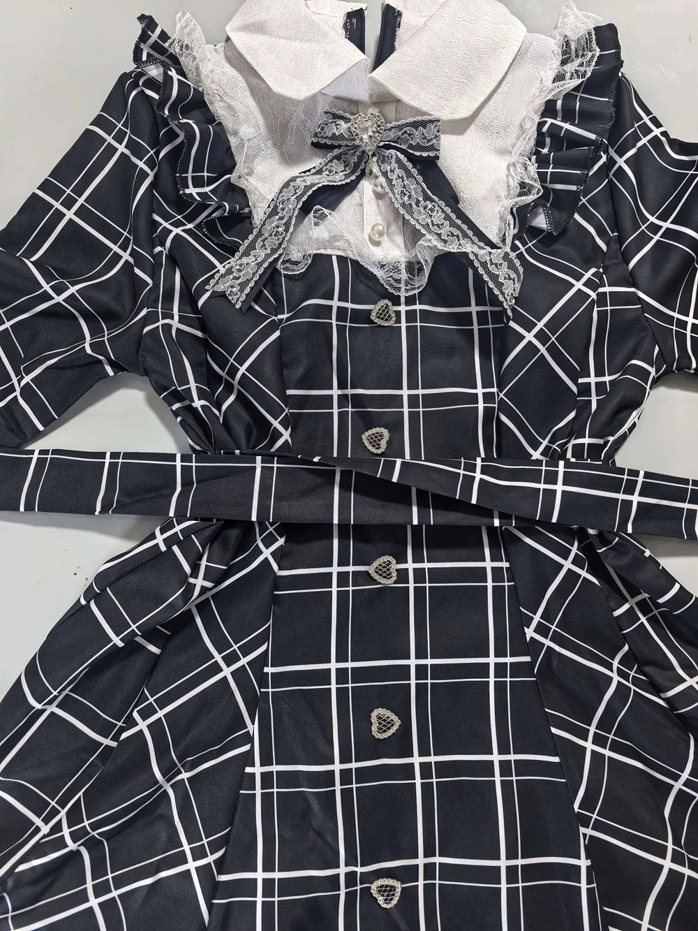 Womens Lolita Kawaii Sweet Lace Patchwork Plaid Dress Fairy Grunge Ruffled Long Sleeve Dresses Y2k Aesthetic Lolita Vestidos