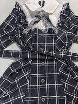 Womens Lolita Kawaii Sweet Lace Patchwork Plaid Dress Fairy Grunge Ruffled Long Sleeve Dresses Y2k Aesthetic Lolita Vestidos