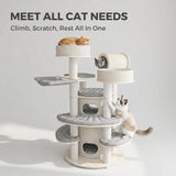 1.7m Extra Large Multi-Level Luxury Wooden Cat Tower E0 Plywood Cat Condo with Paper Rope Scratching Post for Multiple Cats