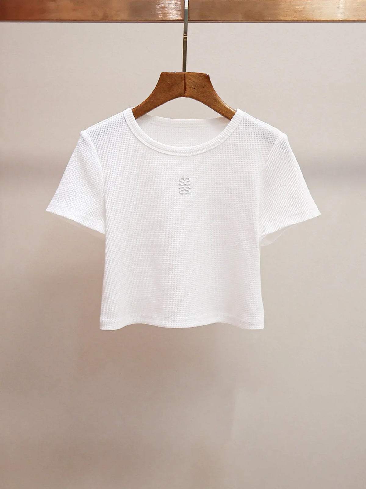 Women's Embroidered O-Neck Casual Tee Solid Color Short Knitted T-Shirt Summer Tops