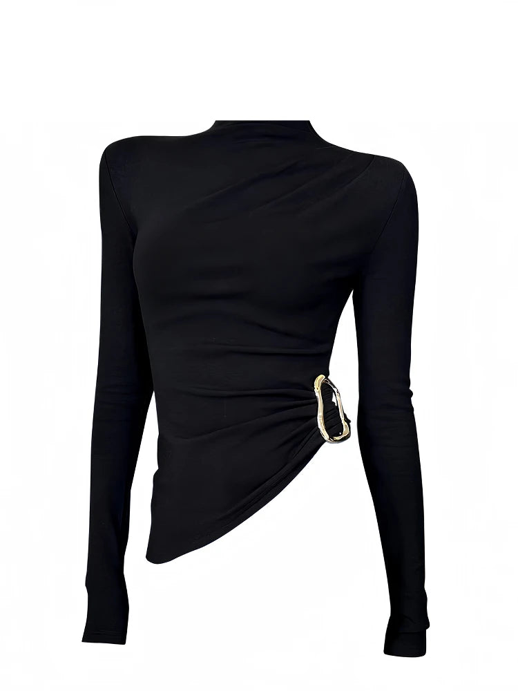 Women Black GothicT-shirt Harajuku Y2k Tee Top 90s Vintage Long Sleeve Turtleneck T-shirts Emo 2000s Clothes 2025 Autumn