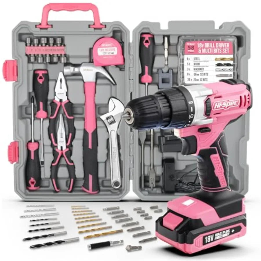 Cordless Drill Tool Set: Pink Power Drill for Women used for DIY Building and Fixing Tasks Easy to use All In One Set i
