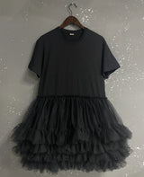 [EWQ] Fashion Streetwear Ball Gown Dress Solid Colors Spliced Irregular Mesh Loose Women Dresses 2025 Summer New Tide 16O6549