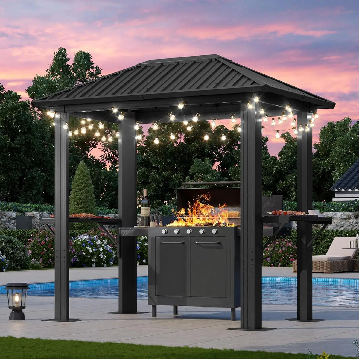 5 x 8 FT, Outdoor Metal Hard Top Gazebo, Permanent BBQ Pavilion with Galvanized Steel Roof, Patio, Backyard