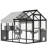 Extra Large Aluminum Outdoor Catio Enclosure For Multiple Cats Walk-in Cat Run With UV-Proof Cover Platforms & Adjustable Doors