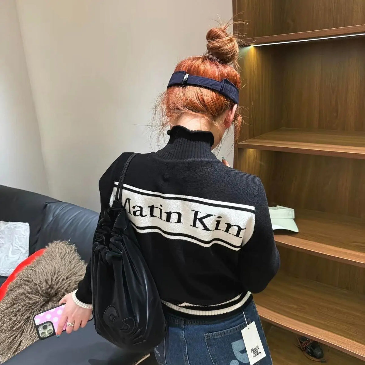 Matin Kim Logo Knit Zip Up Vest Stripe Jacquard Stand Collar Couple Unisex Top