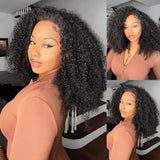 3 In 1 Human Hair Half Wig Drawstring Clip In Kinky Curly Headband Machine Wig Natural Color Seamless Natural Looking For Women