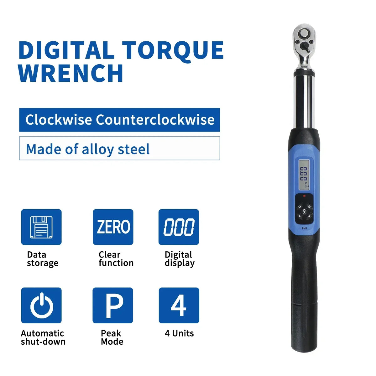 SHANHR 1/2 Drive Digital Torque Wrench with Buzzer & LED Flash for Car Motorcycle Bicycle Repair Tool