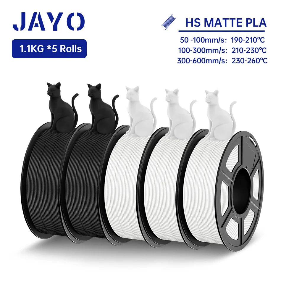 JAYO PLA Classic 3D Filament 1.75mm High Speed Matte PLA 3D Printer Filament Neatly Wound 3D Printing Materials 5Rolls/set