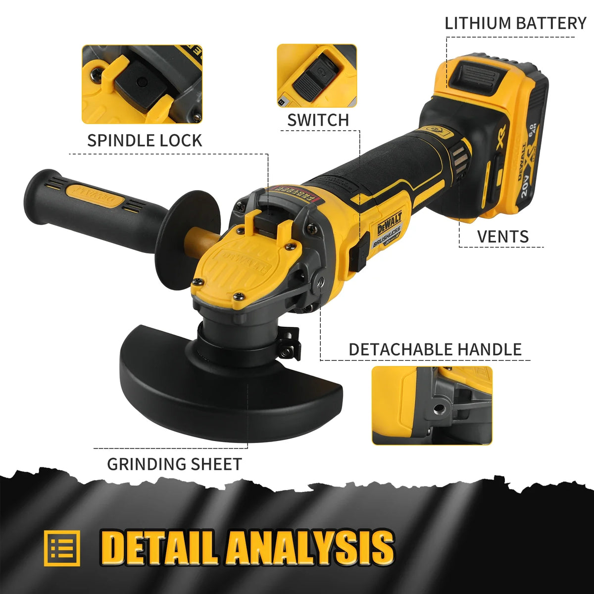 DEWALT DCG409B 20V MAX Brushless Cordless Angle Grinder 5 Inch Flat Head Kickback Brake Bare Tool For Metal Working