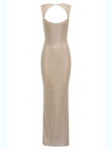 Sexy Square Collar Mesh Patchwork Diamonds Long Dress Women Backless Shiny Rhinestone Slim Dresses Evening Party Cocktail Gowns
