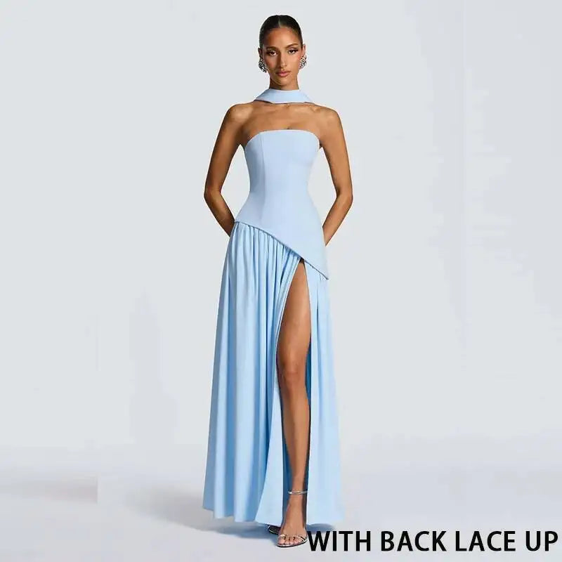 Giyu Sexy Evening Party Dresses Women 2026 Autumn Summer Maxi Long Dress Elegant Strapless Split Backless Pleated Dress