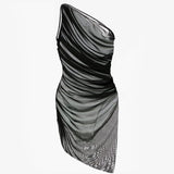 Women Sexy Black Swimsuit Sheer Mesh Pleated One Shoulder One Piece Swimsuit Female Biquini Bathingsuit Bodysuit Beachwear