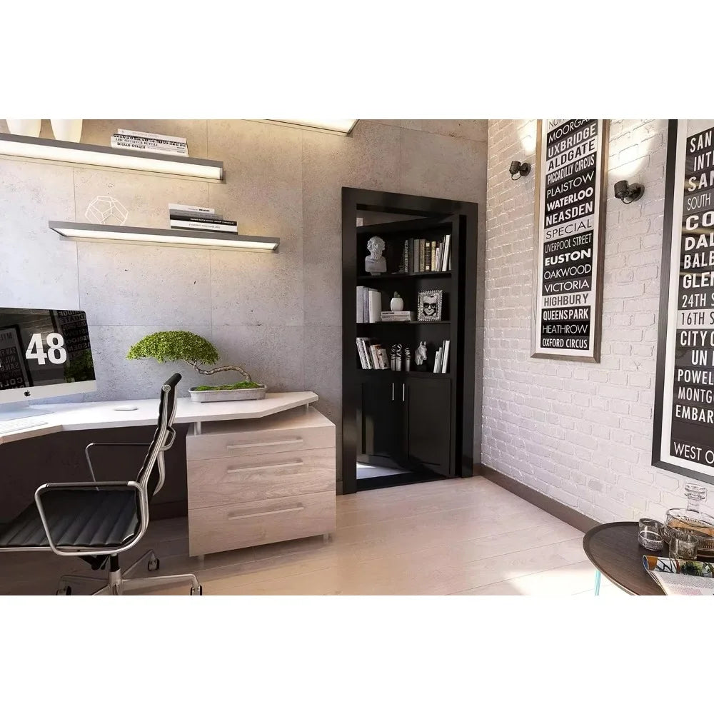 Custom Murphy Door Design: Contemporary Solid Wood Secret Bookcase Hidden Door-28" X 80" Flush Mount with Black High-Grade Paint